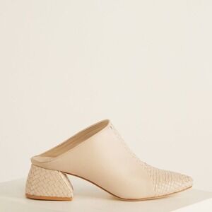 The Odells Leather Lola Mule Chunky Heel Woven Natural Nude Cream Sz 37 US 6.5-7